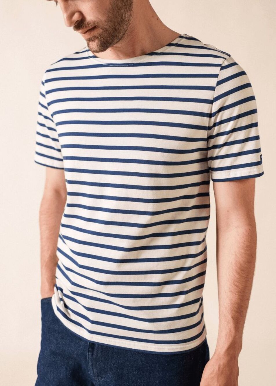 Naval Clothing Factory Apricot Navy Striped Breton Stripe T-Shirt Size 38 Medium